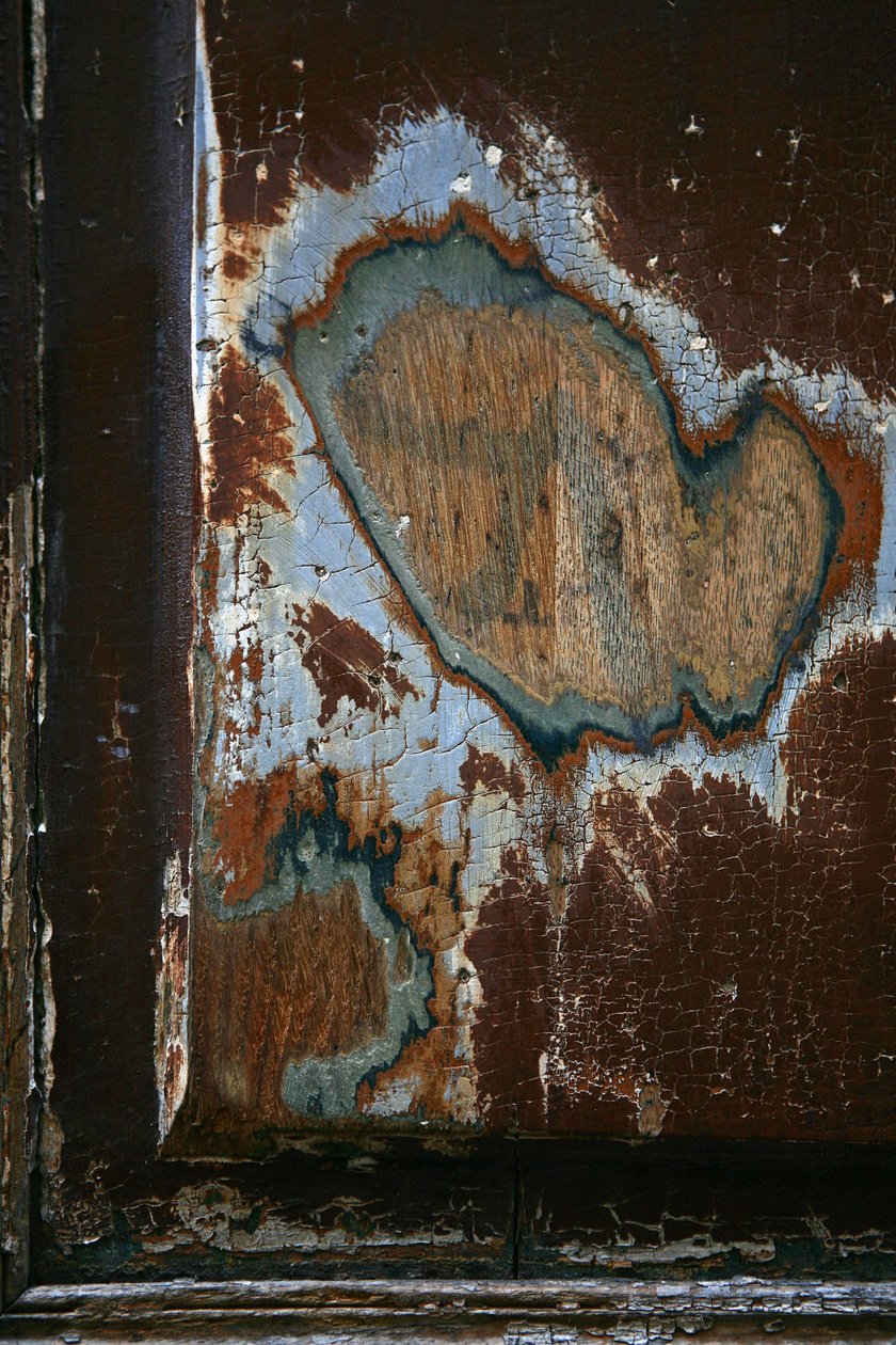 Marques du temps. Art abstrait montrant des formes comme témoins du temps qui passe. Traces sur bois. Photographie de Michel Lunardelli. - Unbekannt