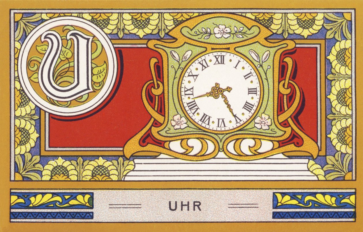 U : Uhr - Alphabet Palmin. Série de chromolithographies éditées par H. Schlinck & Cie, Hambourg, s. d. Publicité pour Palmin feinstes Cocosfett. Dimensions : 7 x 11 cm - Unbekannter Künstler
