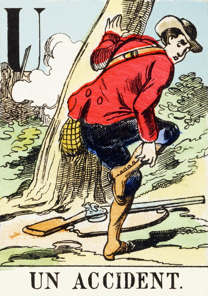 U : Un accident - Alphabet de la chasse, c.1890 (gravure) - Unbekannt