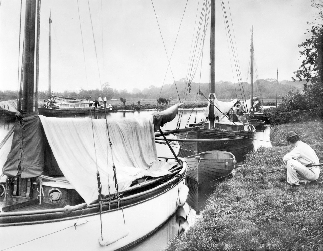 Royaume-Uni : Yachts et embarcations fluviales à Wroxham Broad. Norfolk Broads, - Unbekannt