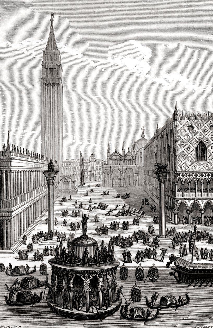 Venise - Place Saint-Marc avec cathédrale et gondoles - Unbekannter Künstler