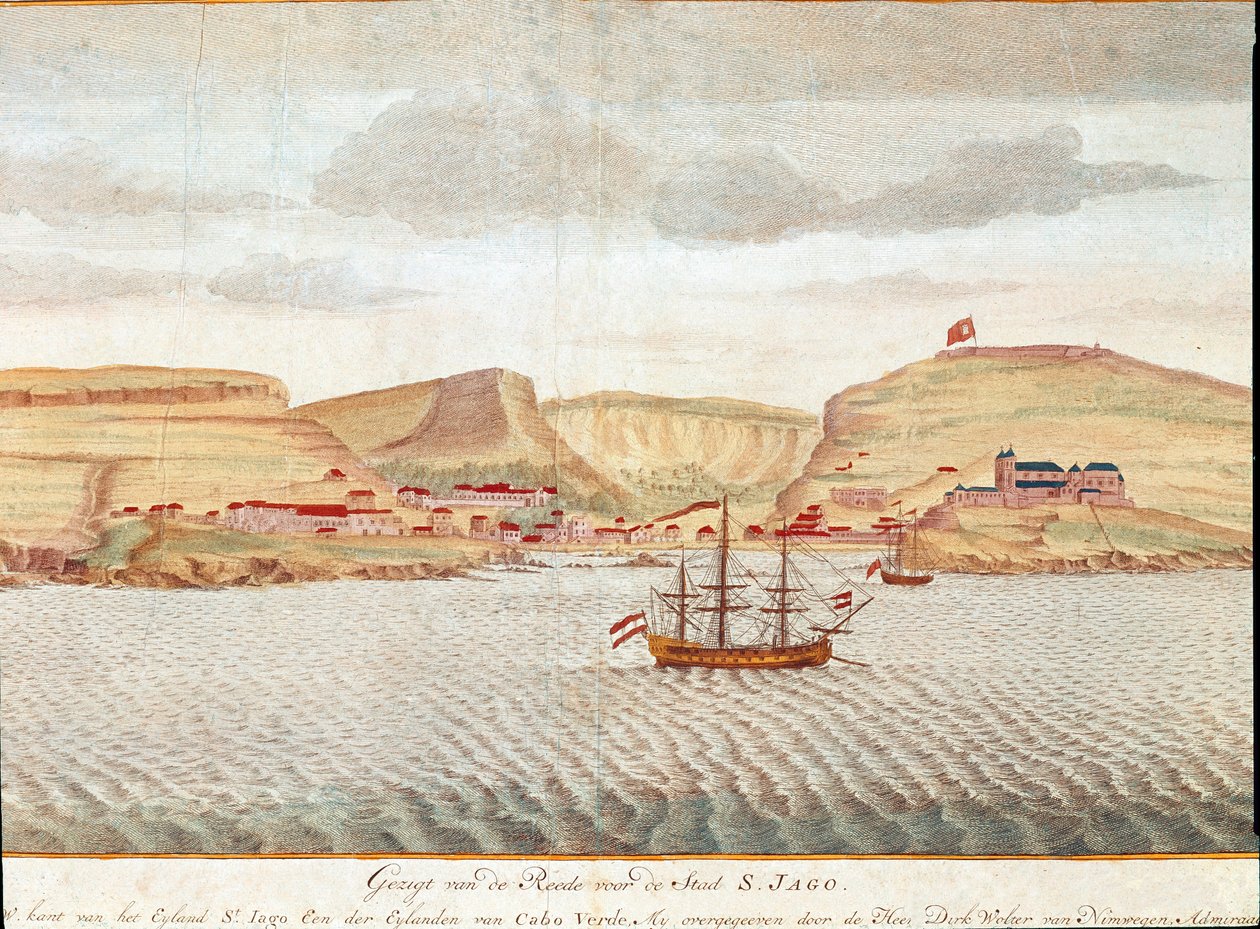 Vue de Sao Tiago (Santiago) au Cap-Vert (dessin) - Unbekannter Künstler