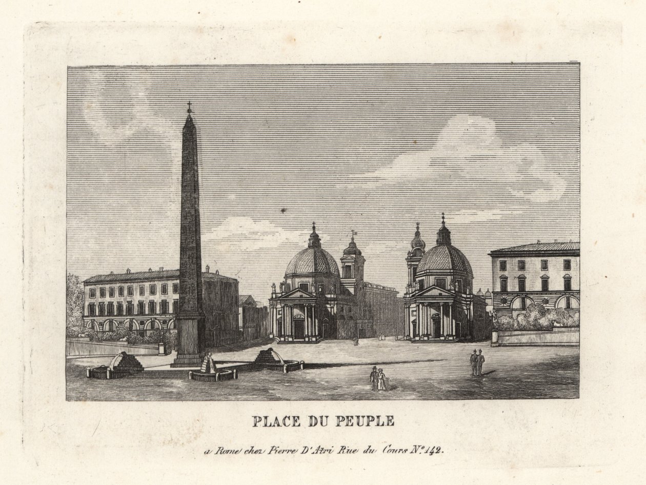 Vue de la Piazza del Popolo avec un obélisque égyptien de Ramsès II de Héliopolis, Rome - Unbekannt