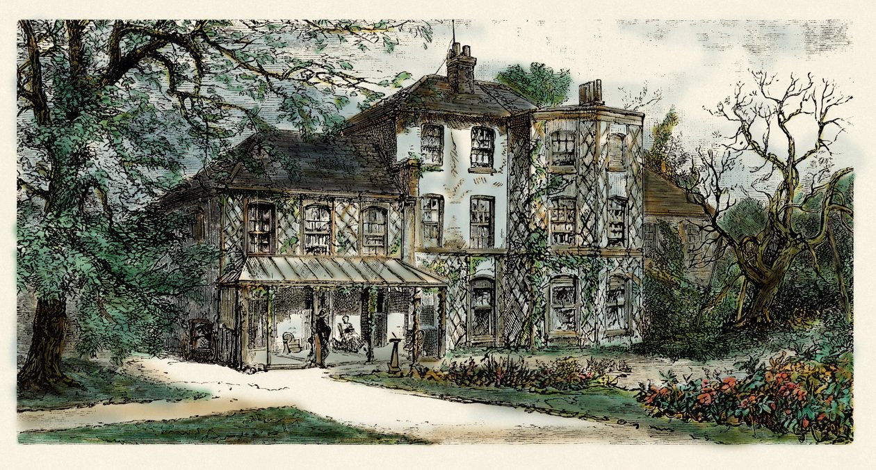 Vue de la maison de Charles Darwin (1809-1882) où il rédigea "The origin of the species". Gravure du 19ème siècle - Unbekannter Künstler