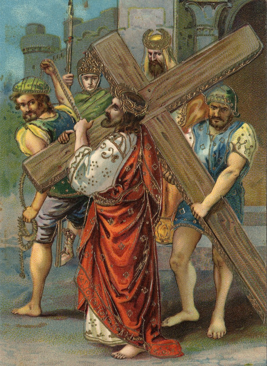 Chemin de croix : deuxième station, Jésus porte sa croix Chromolithographie Collection privée - William M. Timlin