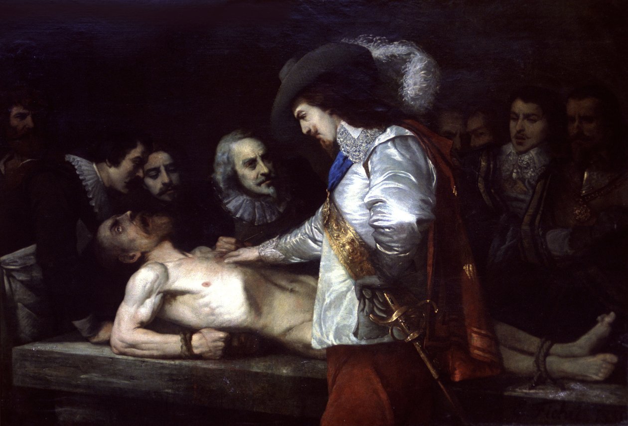 William Harvey (1578-1657) médecin et physiologiste anglais, montrant ici la circulation sanguine - Unbekannter Künstler