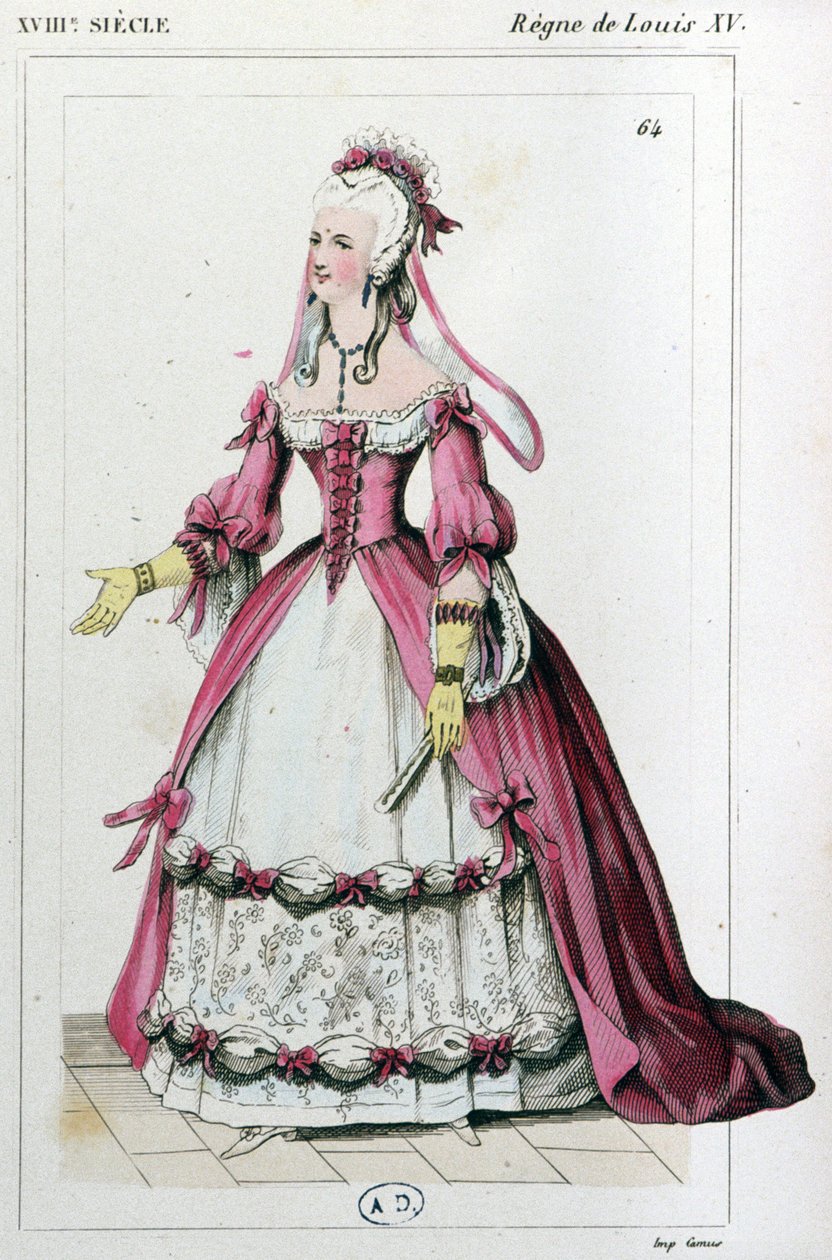 Femme portant une robe comme Mme de Pompadour, c. 1810 (gravure) - Unbekannter Künstler