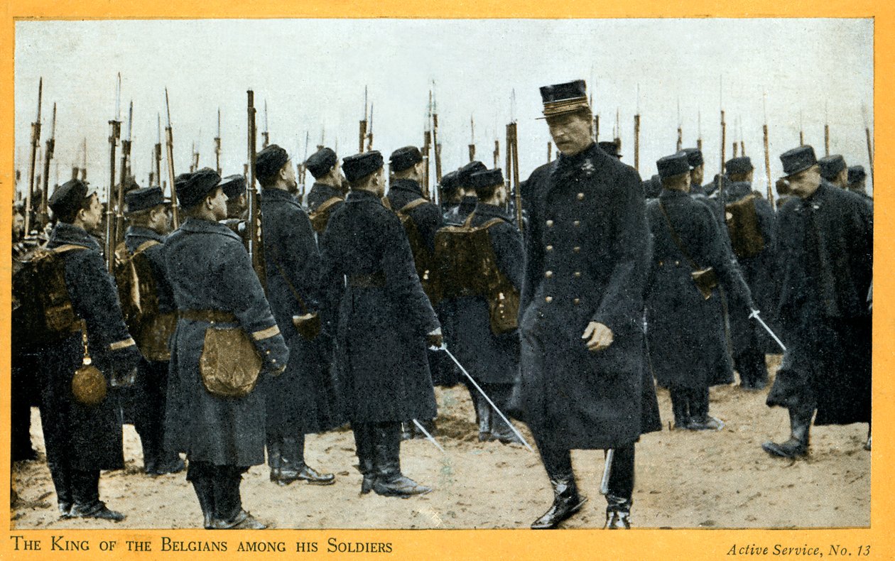 Première Guerre mondiale : Albert Ier de Belgique avec ses troupes (carte postale) - Unbekannter Künstler