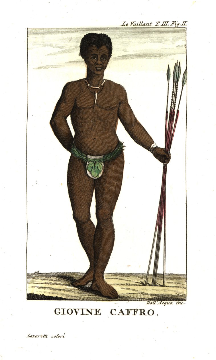 Jeune homme San, avec des lances, Afrique du Sud. De François Le Vaillant - Unbekannter Künstler
