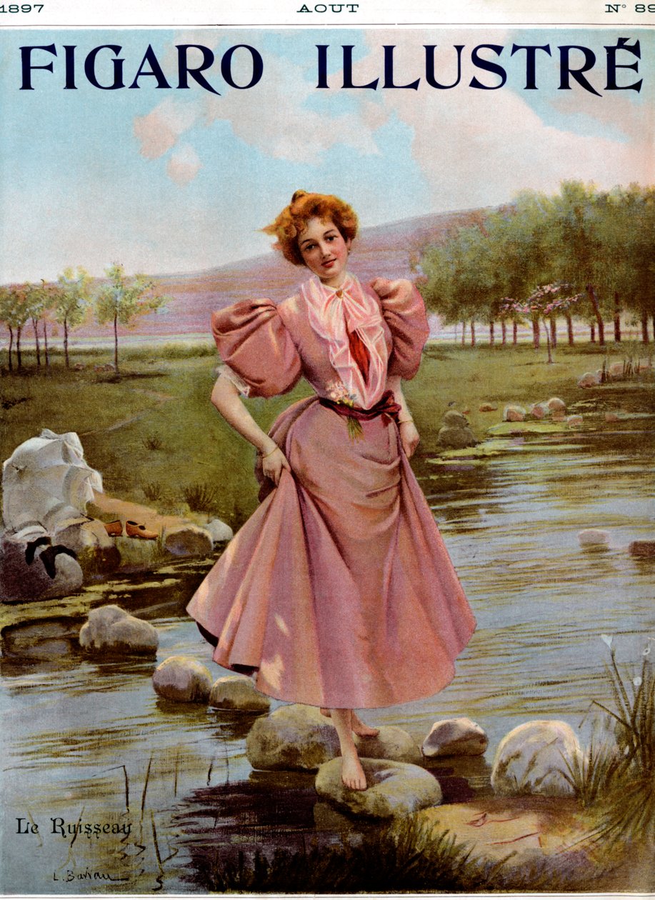 Jeune femme traversant un ruisseau - De Figaro Illustré, août 1897 - Unbekannter Künstler