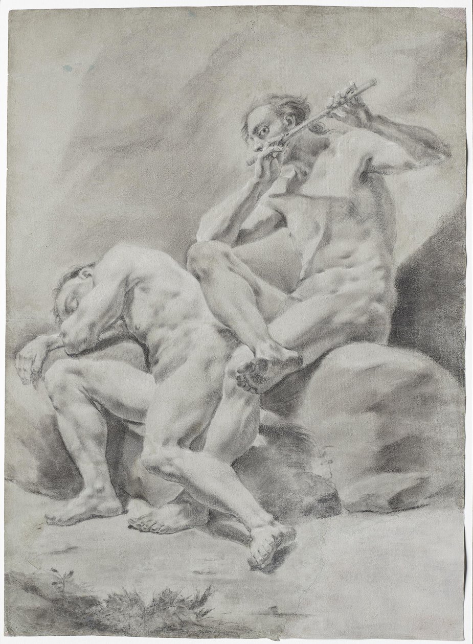 Deux hommes nus, dormant et jouant de la flûte - Unbekannter Künstler