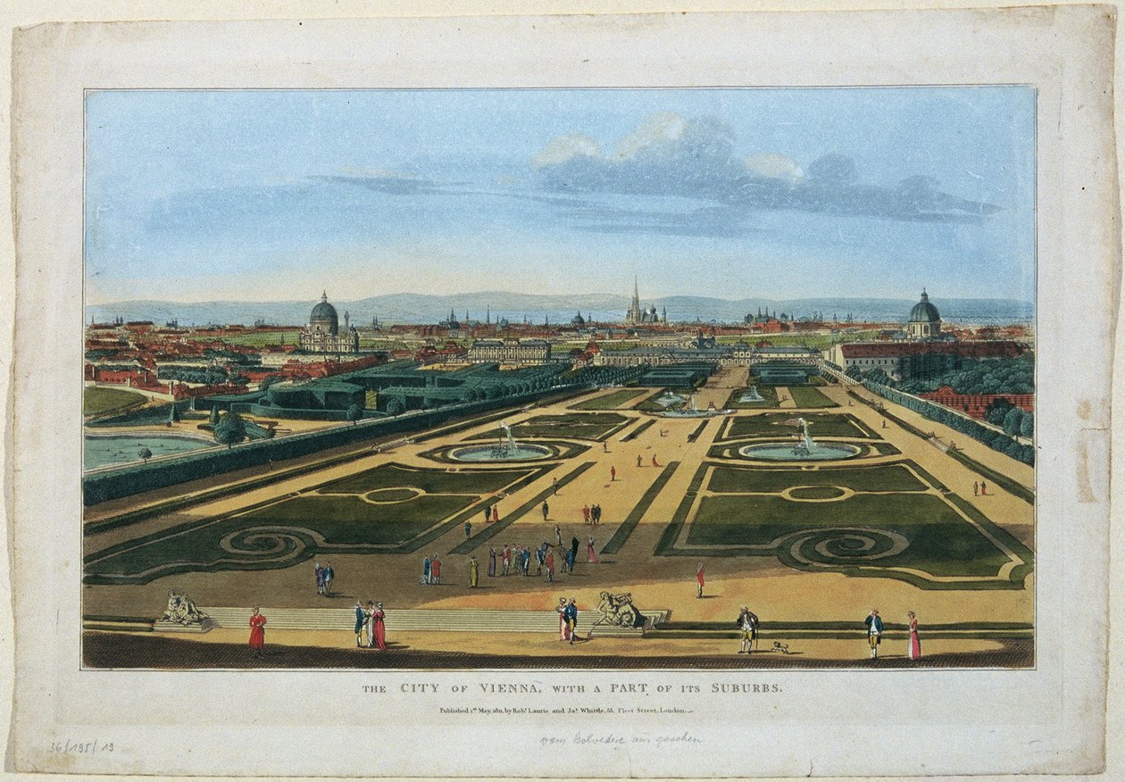 Vue des jardins du Belvédère à Vienne vers le Belvédère inférieur - Unbekannter Stecher