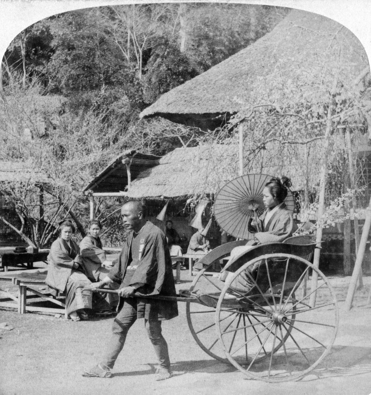 Promenade matinale en jinrikisha, Sugita, Japon, 1896 - Underwood and Underwood