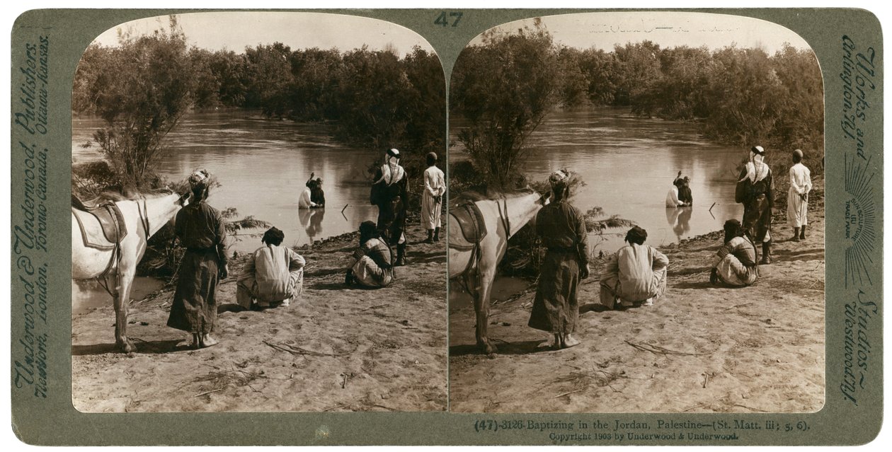 Baptême dans le Jourdain, Palestine, 1903 - Underwood and Underwood
