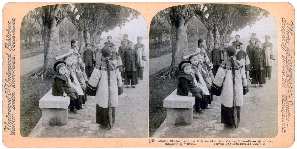 Enfants de mission, avec une petite fille américaine, Canton, Chine, 1900 - Underwood and Underwood