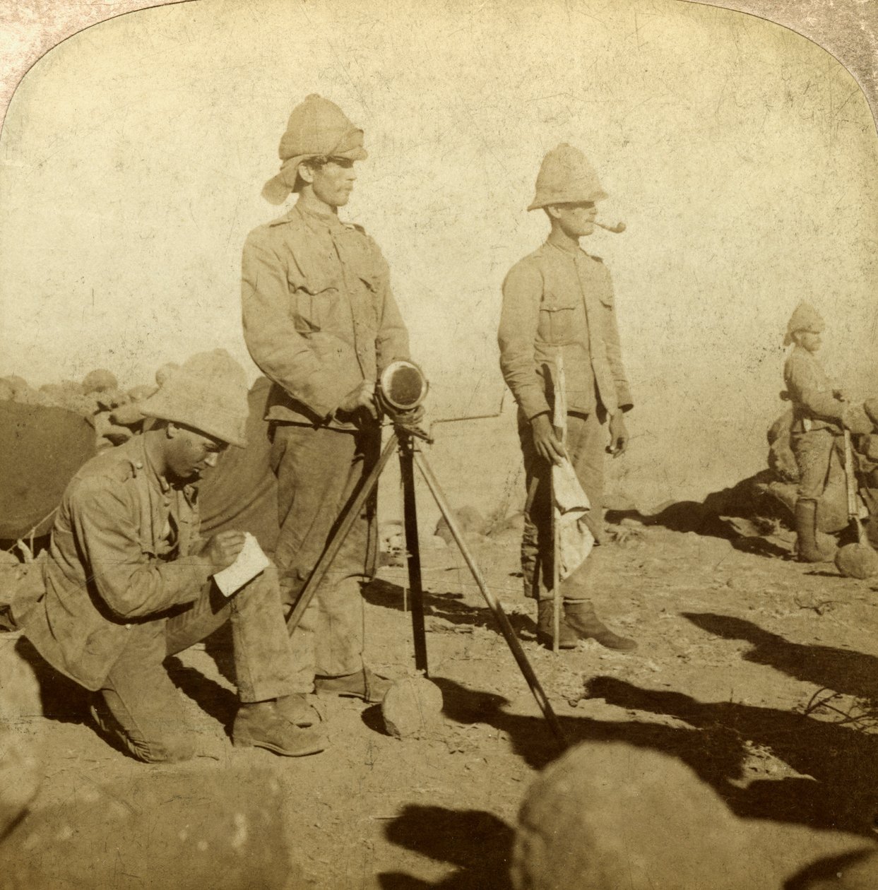 Signaleurs du Régiment du Yorkshire, New Zealand Hill, Afrique du Sud, Guerre des Boers - Underwood and Underwood