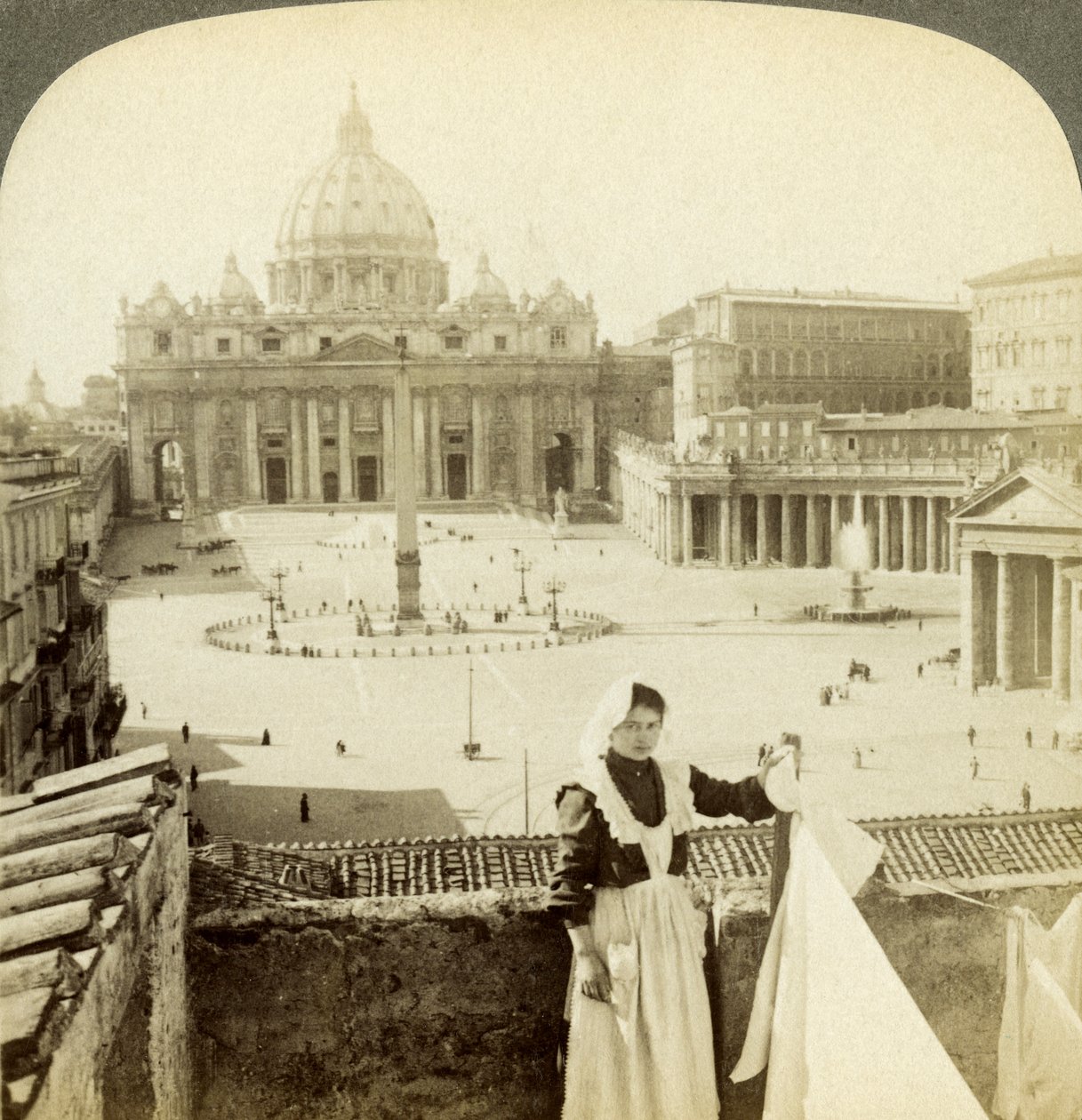 Place Saint-Pierre et basilique et le Vatican, Rome, Italie - Underwood and Underwood