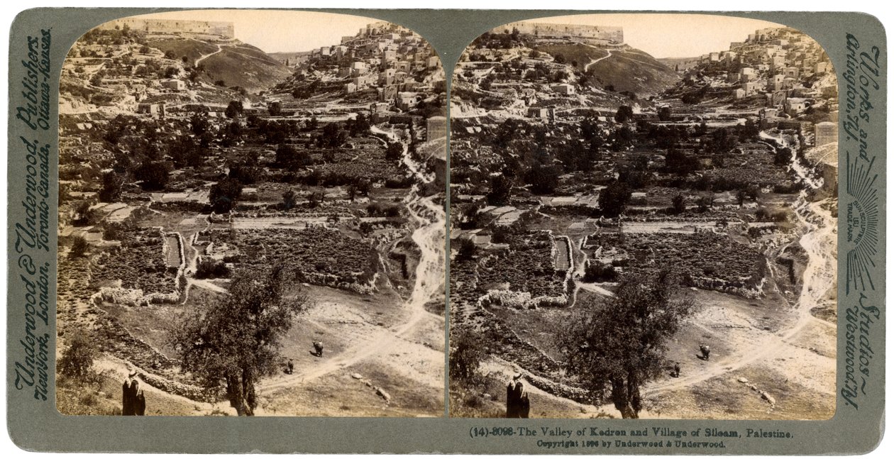 La vallée de Cédron et le village de Siloé, hors des murs de Jérusalem, Palestine, 1896 - Underwood and Underwood