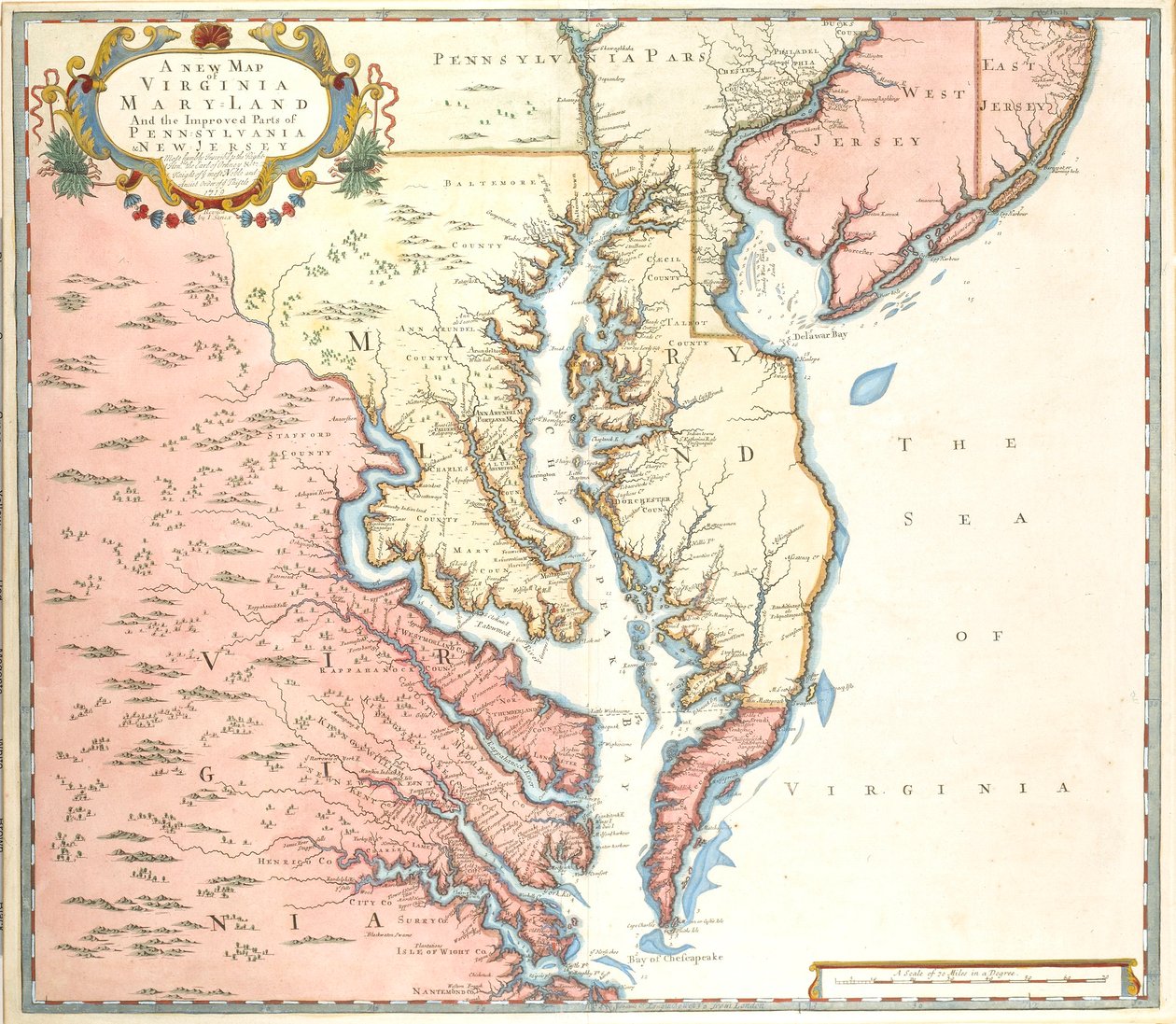 Une nouvelle carte de la Virginie et du Maryland et des parties améliorées de la Pennsylvanie et du New Jersey - Unidentified