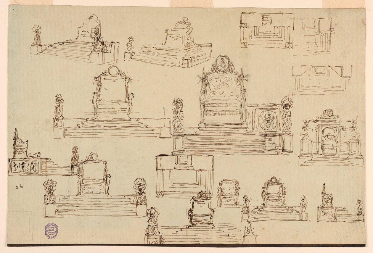 Dessin, Quinze esquisses pour un trône, vers 1810 - Unknown