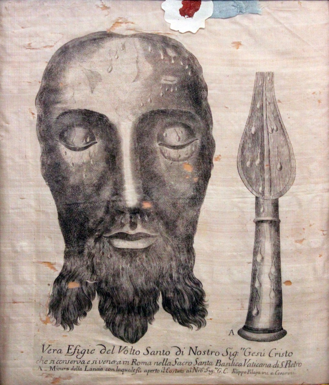 Visage du Christ, selon le voile de Sainte Véronique à Rome, gravure sur cuivre à partir de soie - Unknown