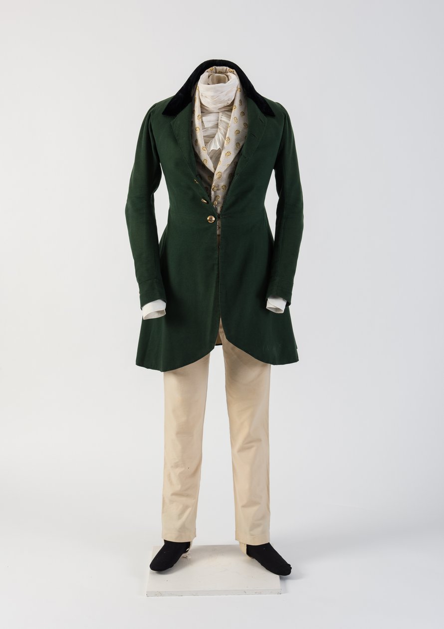 Manteau en drap de laine verte pour homme, avec pantalon en laine et gilet tissé, 1830s - Unbekannt Unbekannt