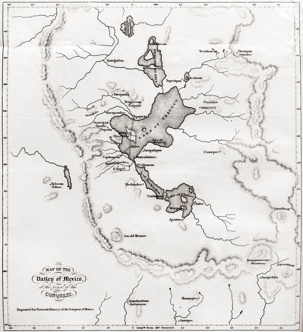 Carte de la vallée de Mexico à l