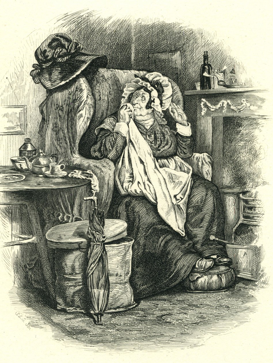 Martin Chuzzlewit : Mrs Gamp, gravé par Stephen Alonzo Schoff (1818-1904) - Unbekannt Unbekannt