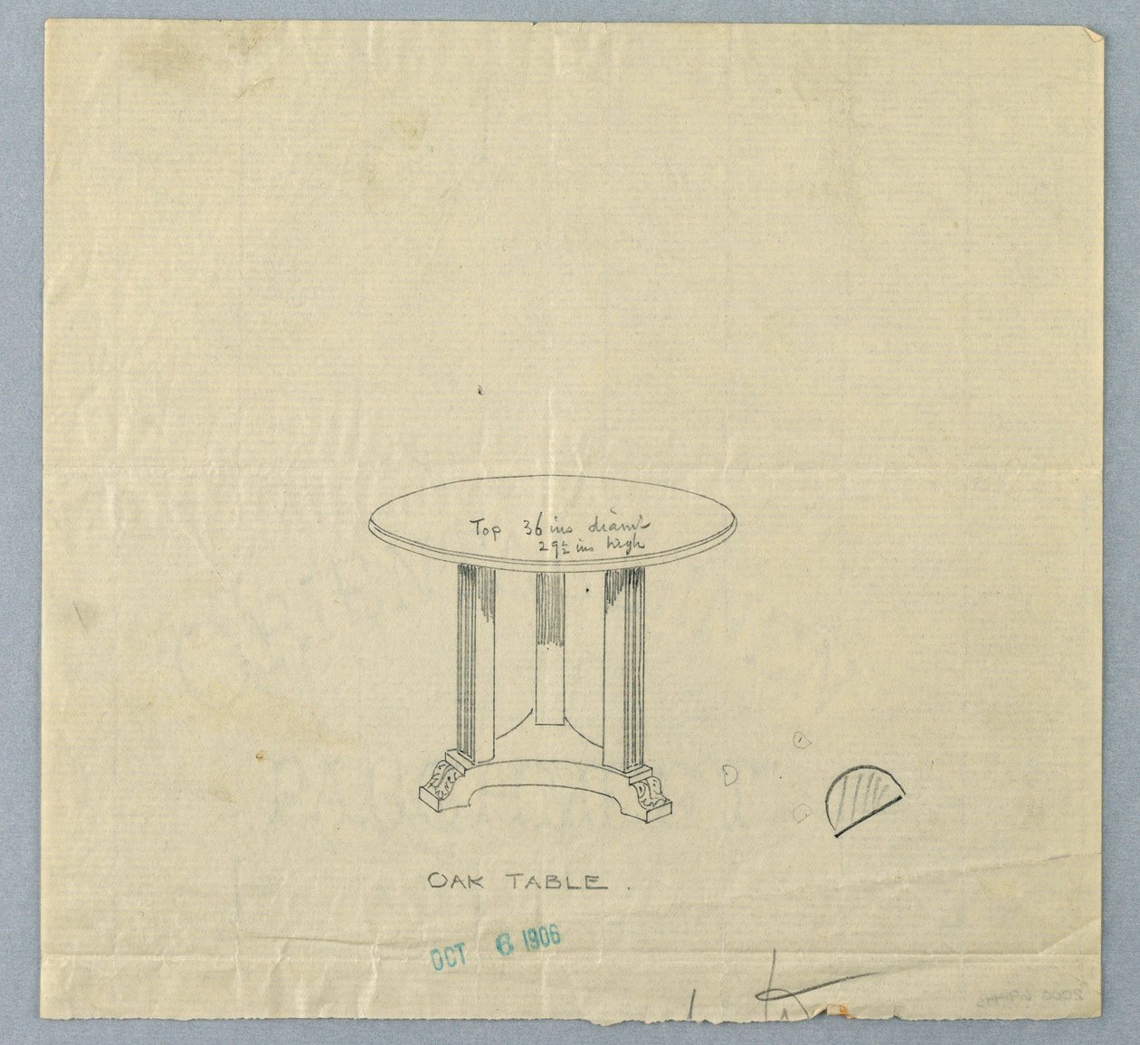 Design pour une petite table ronde en chêne avec pieds cannelés carrés - Unknown