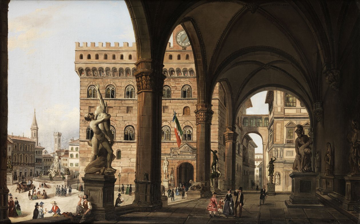 Vue de la Loggia dei Lanzi vers le Palazzo della Signoria à Florence - Unknown