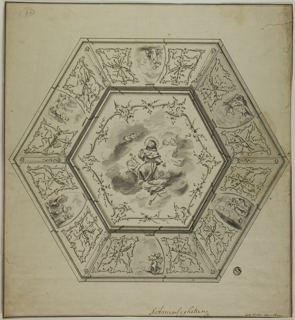 Plafond avec saint Antoine de Padoue entouré d