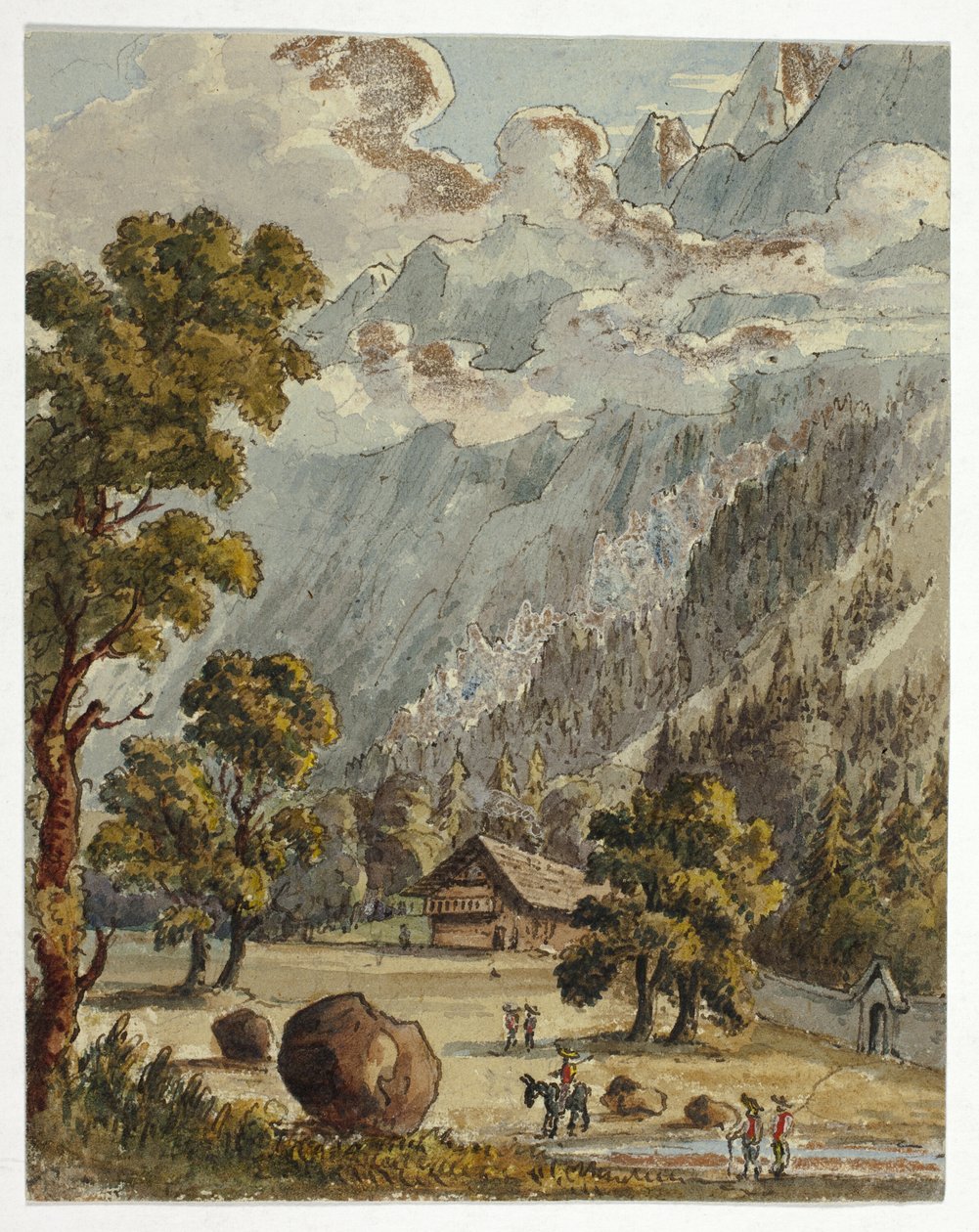 Chalet et jardin au-dessous des Alpes (recto) ; Village et Glacier du Boissons, Chamix (verso) - Unknown