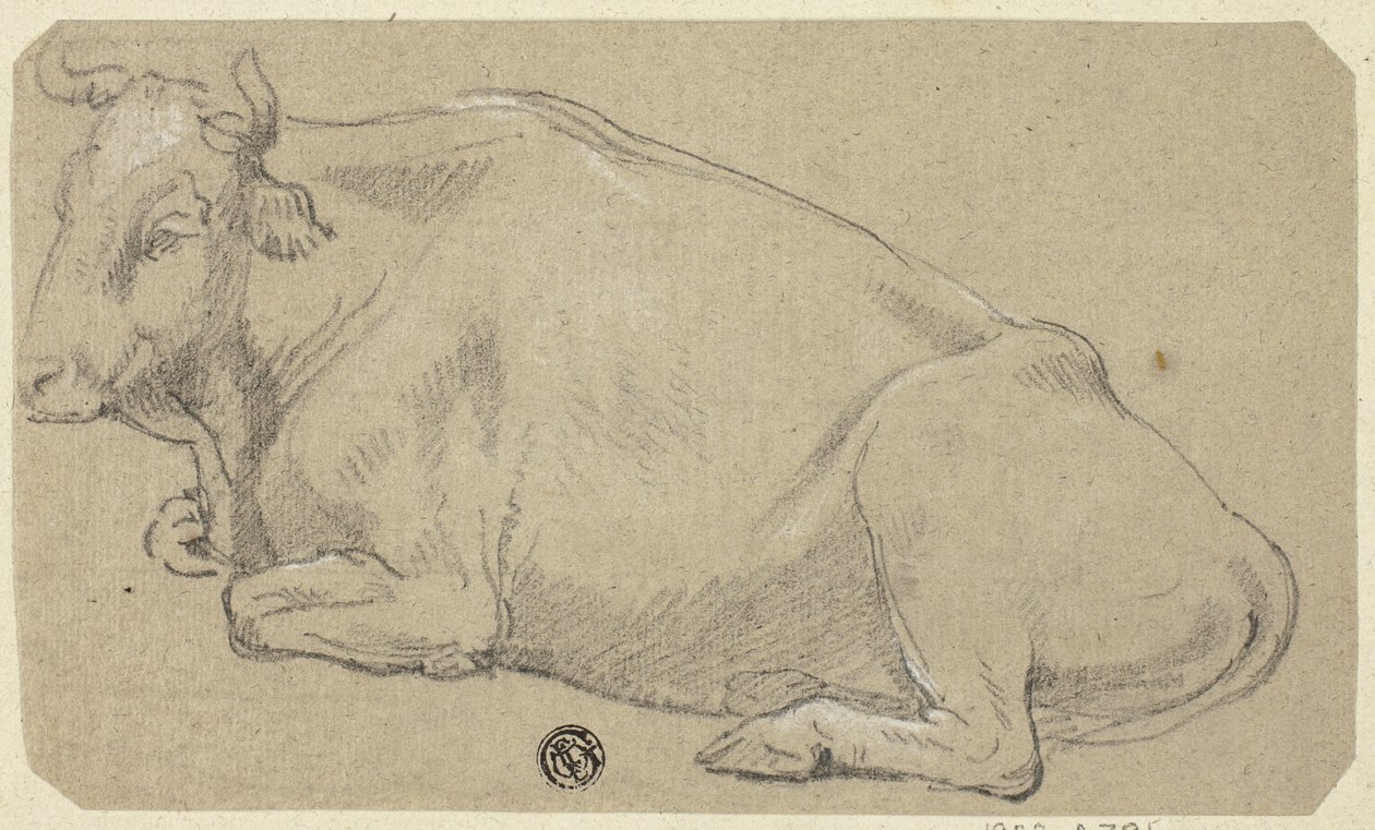 Vache couchée sur les fesses (recto) ; Tête de femme et esquisse d