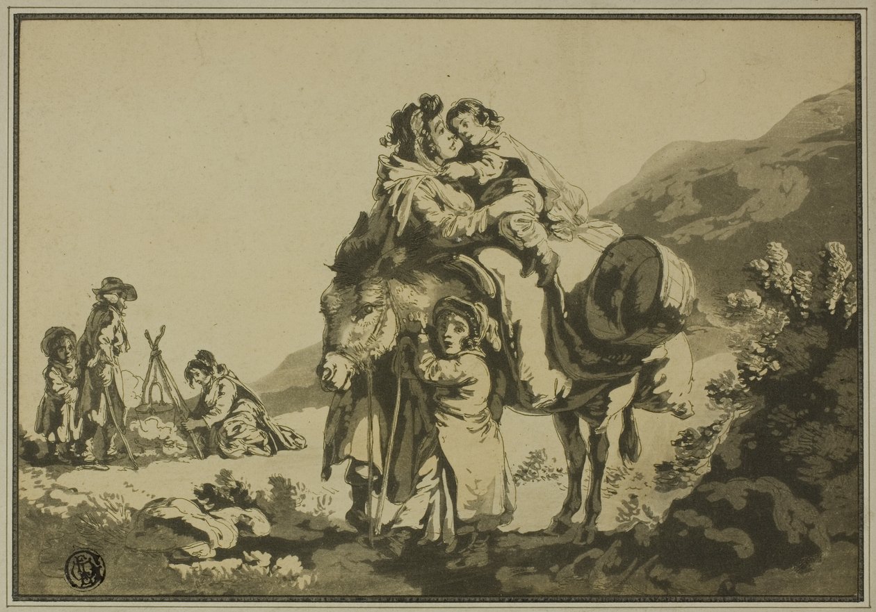Famille de voyageurs au repos - Unknown