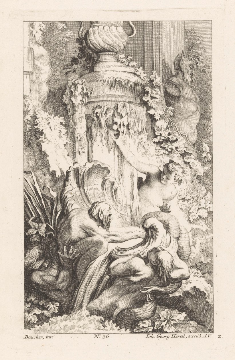 Fontaine avec tritons et statue de satyre - Unknown