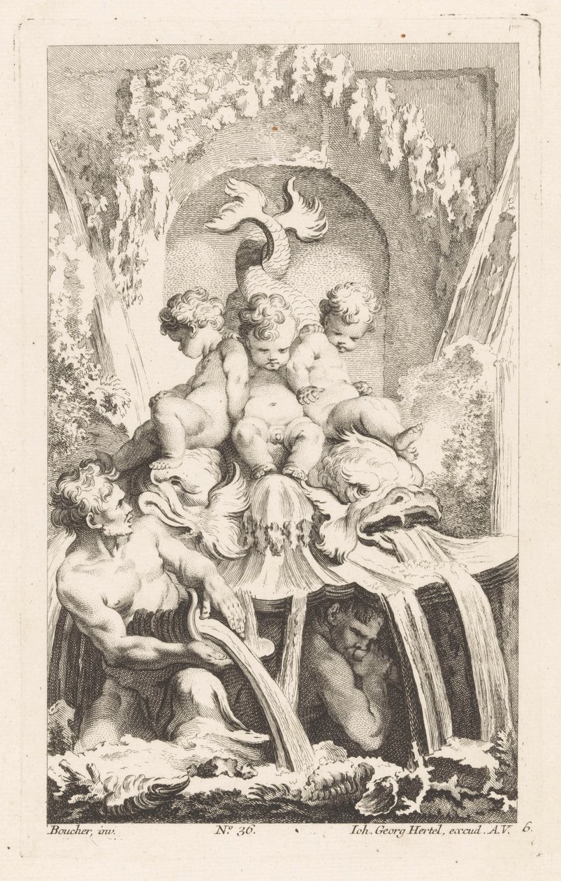 Fontaine avec putti et dauphins - Unknown