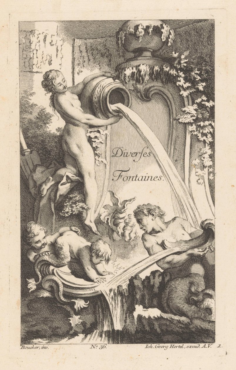 Fontaine avec femme, triton et enfants - Unknown