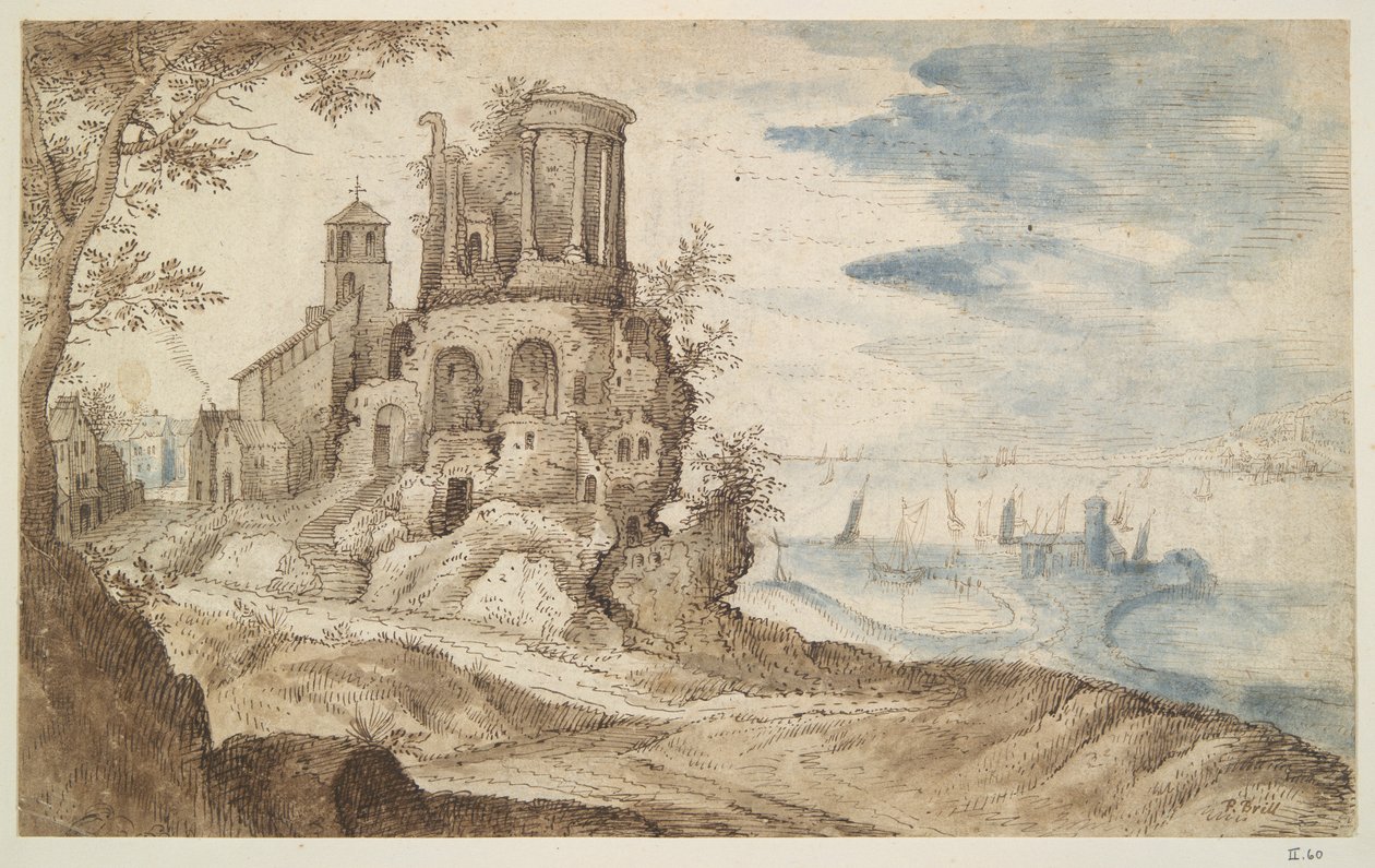 Paysage imaginaire avec le temple de Sibylle, Tivoli - Unknown