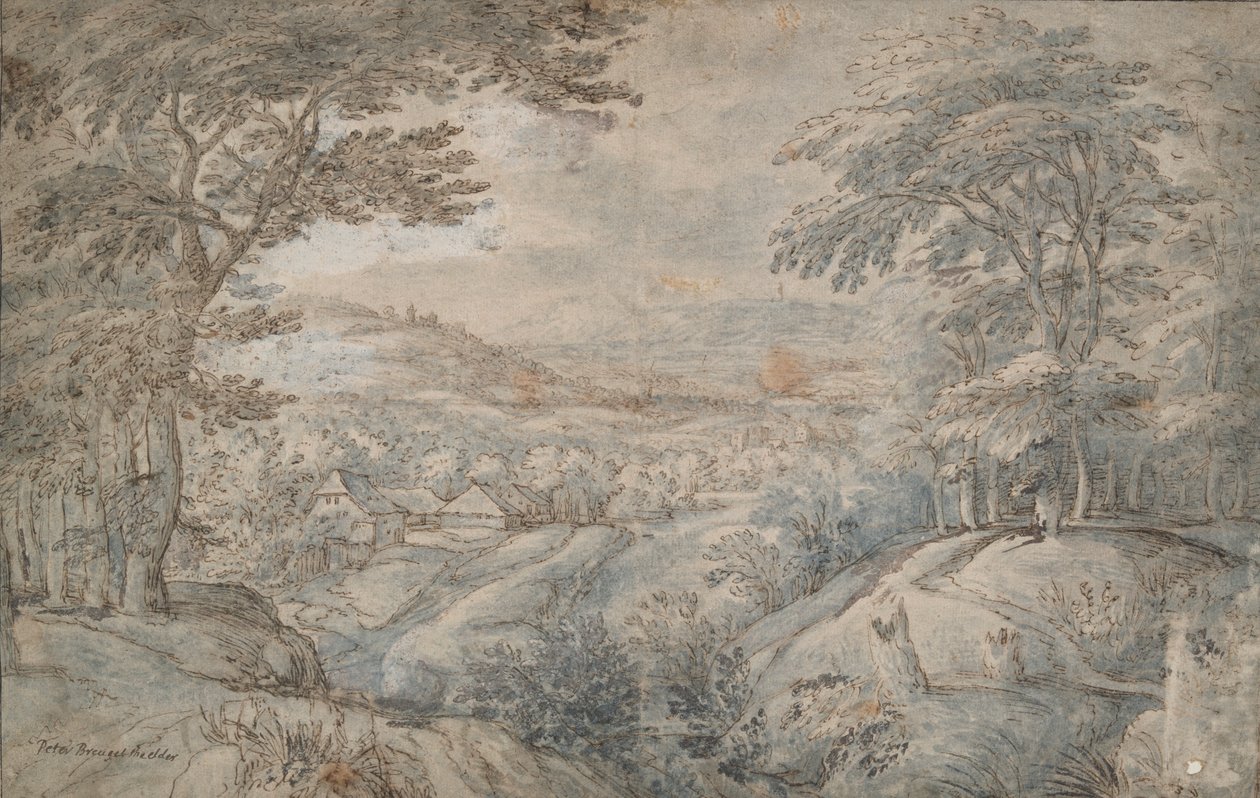 Paysage avec vue lointaine dans la vallée - Unknown