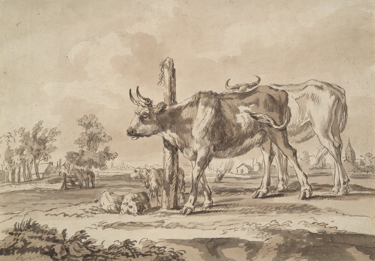 Pré avec vaches et moutons - Unknown