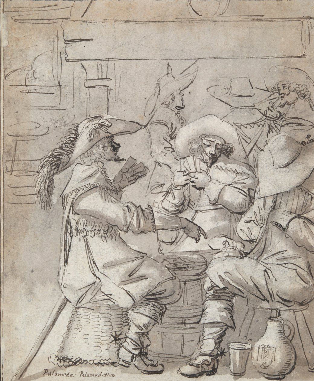 Hommes jouant aux cartes (recto); Intérieur d