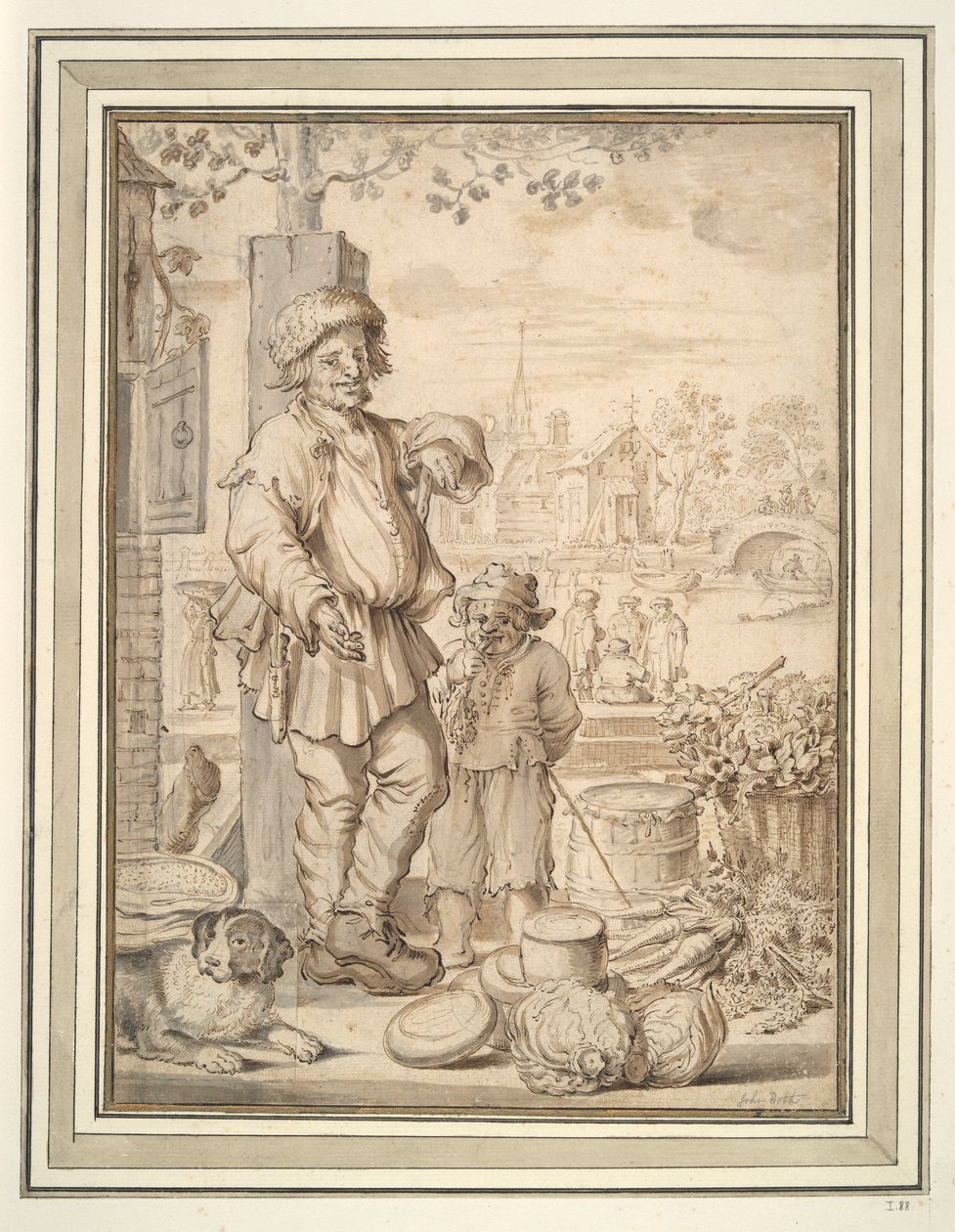 Homme paysan et enfant au marché - Unknown