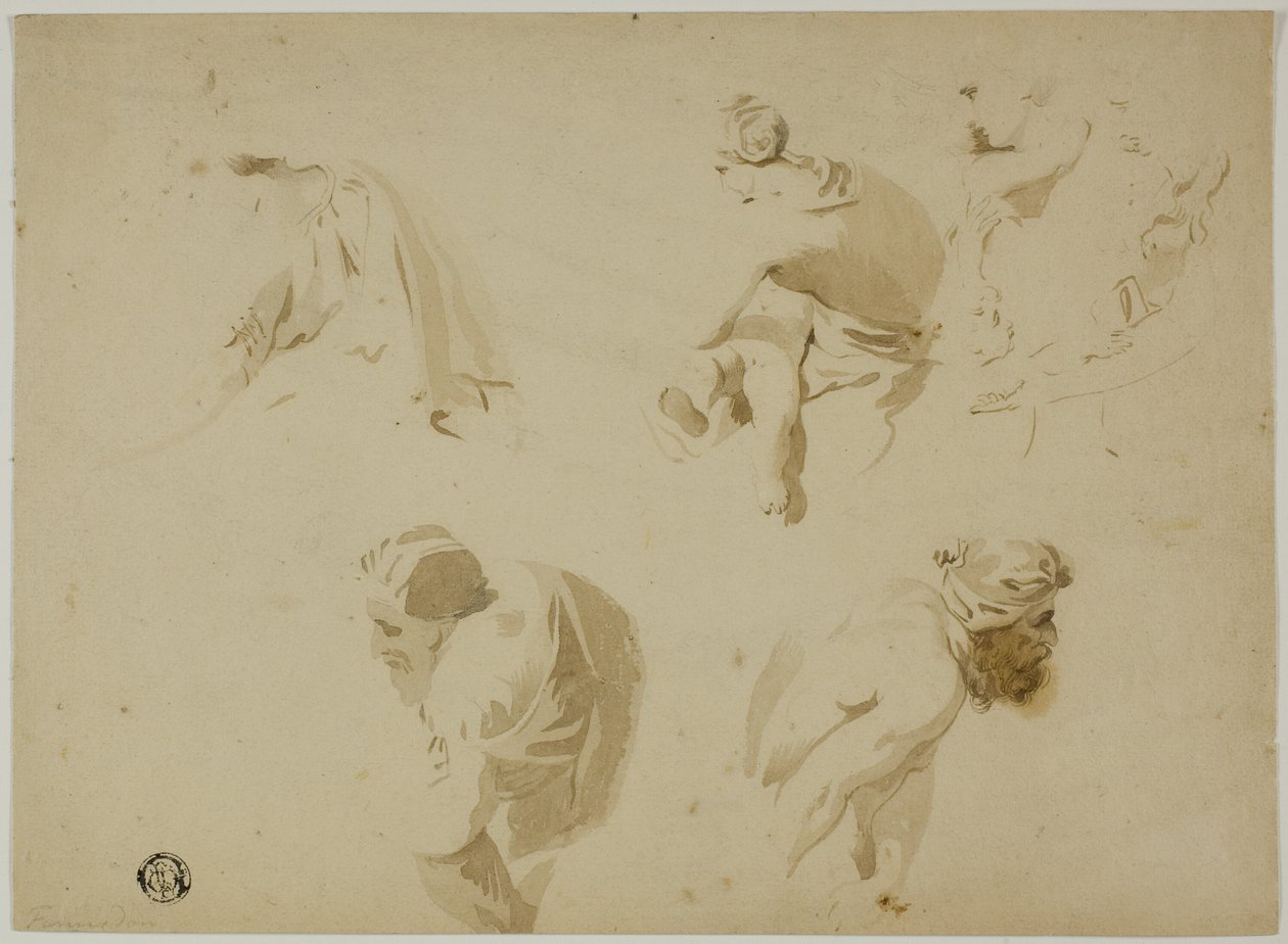 Croquis de mère et enfant, homme accroupi - Unknown