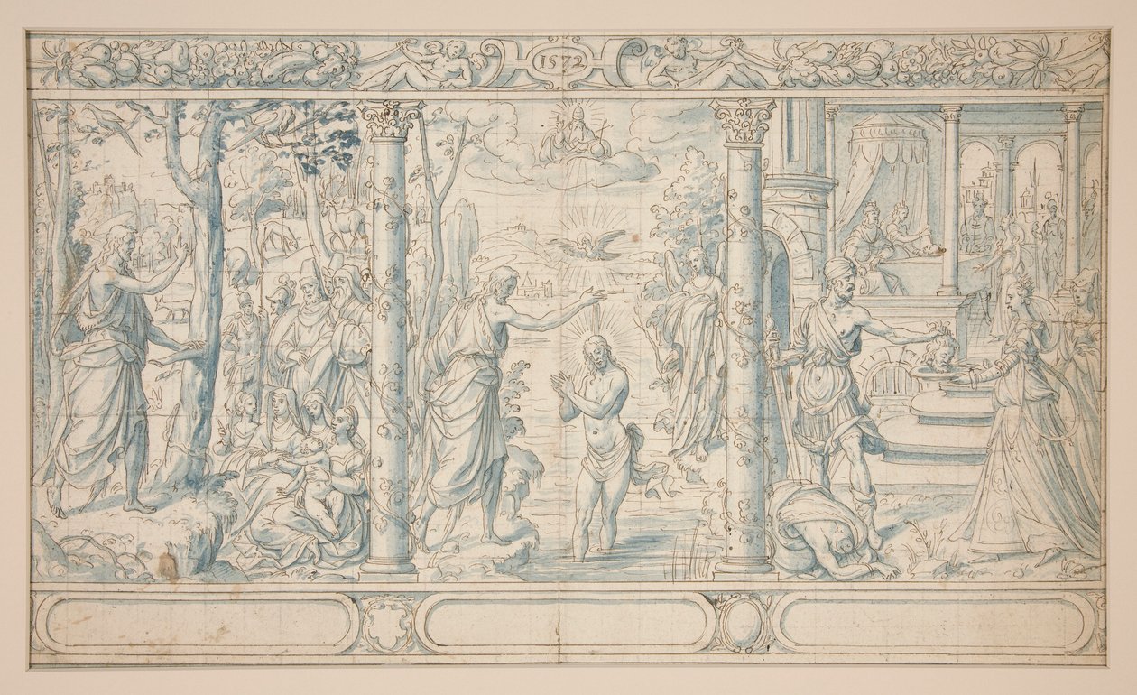 Trois scènes de la vie de Saint Jean-Baptiste ; Jean-Baptiste prêchant, Baptême du Christ, Décapitation de Jean-Baptiste - Unknown