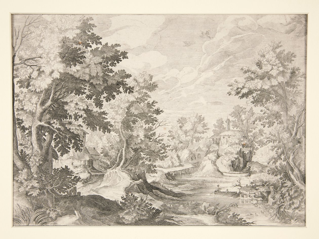 Sans titre (Paysage avec figures dans un bateau au premier plan) - Unknown