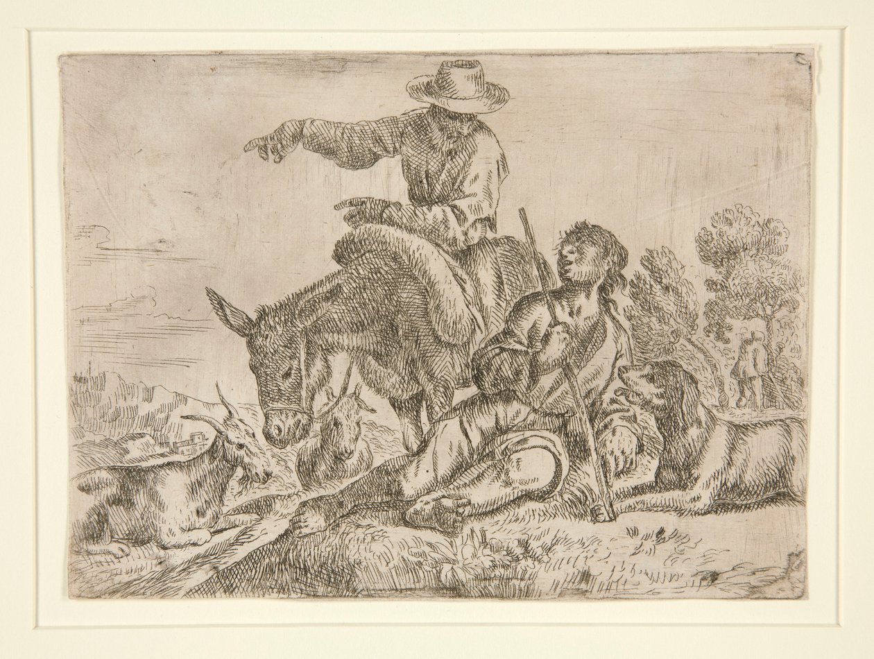 Sans titre [Homme sur un âne conversant avec un berger] - Unknown