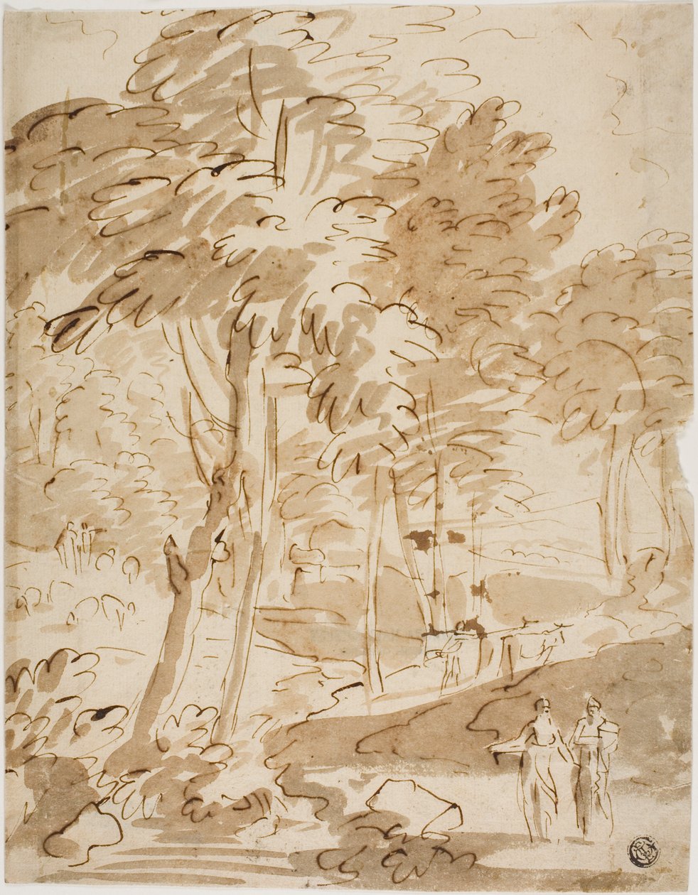 Paysage boisé avec figures et animaux - Unknown