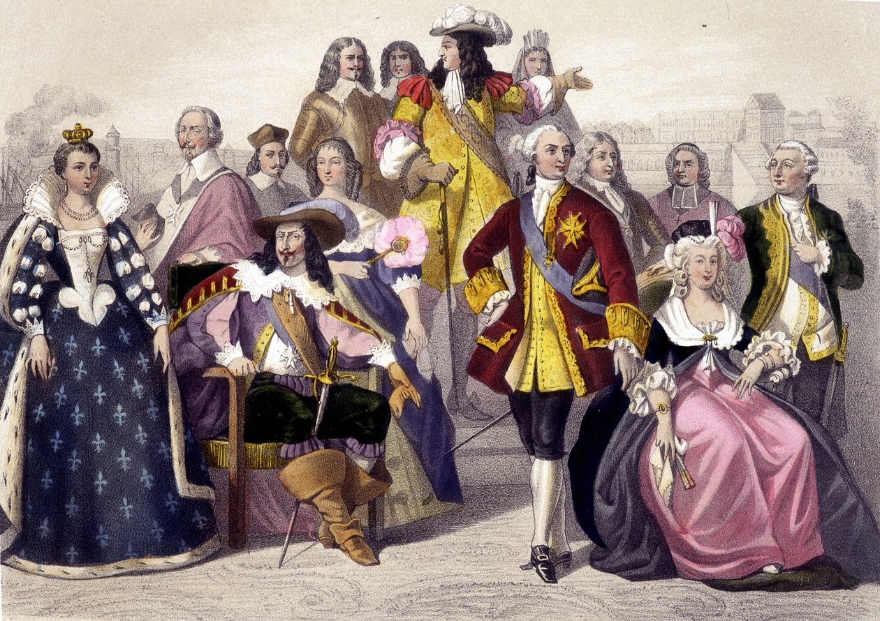 1610 à 1774. Marie de Médicis, Louis XIII, Louis XV, Marie-Antoinette et Louis XVI. Gravure du XIXe siècle - Unknown artist