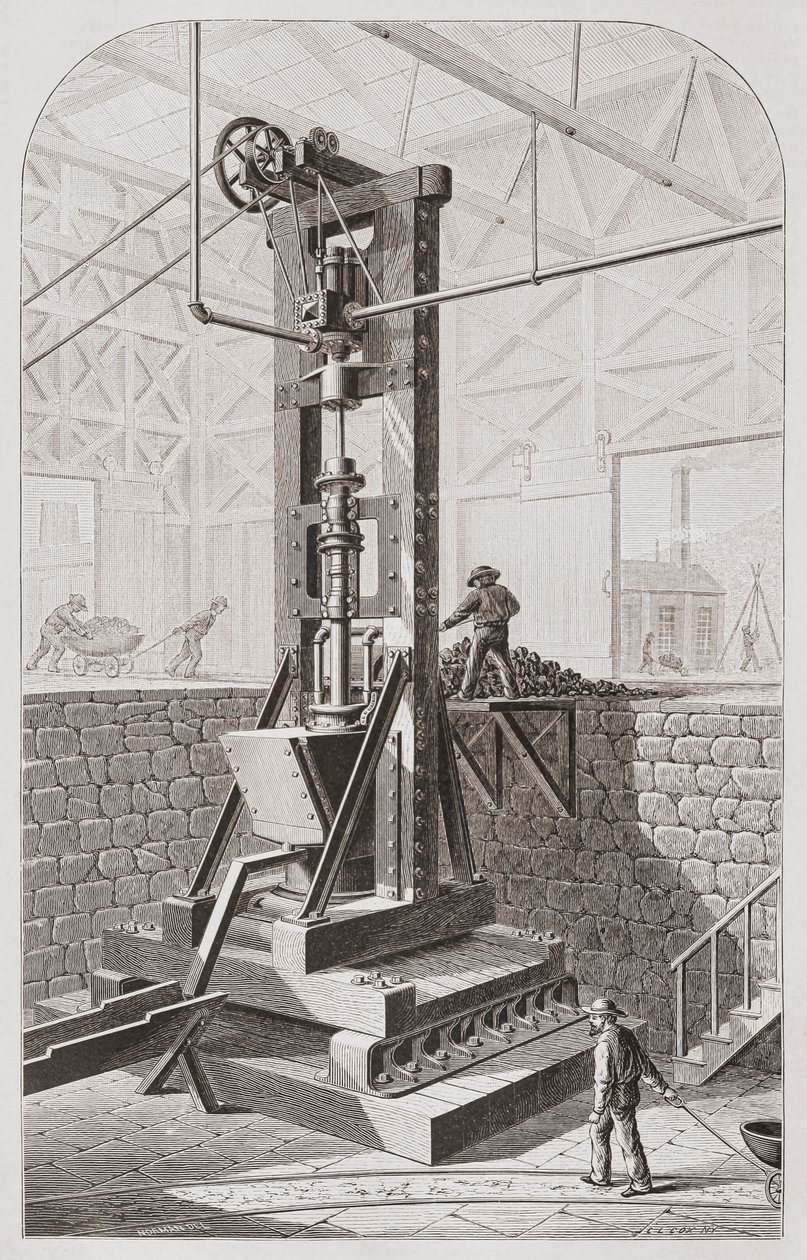 Moulin à stampes du 19ème siècle, également connu sous le nom de batterie de stampes ou moulin à estampage - Unknown artist
