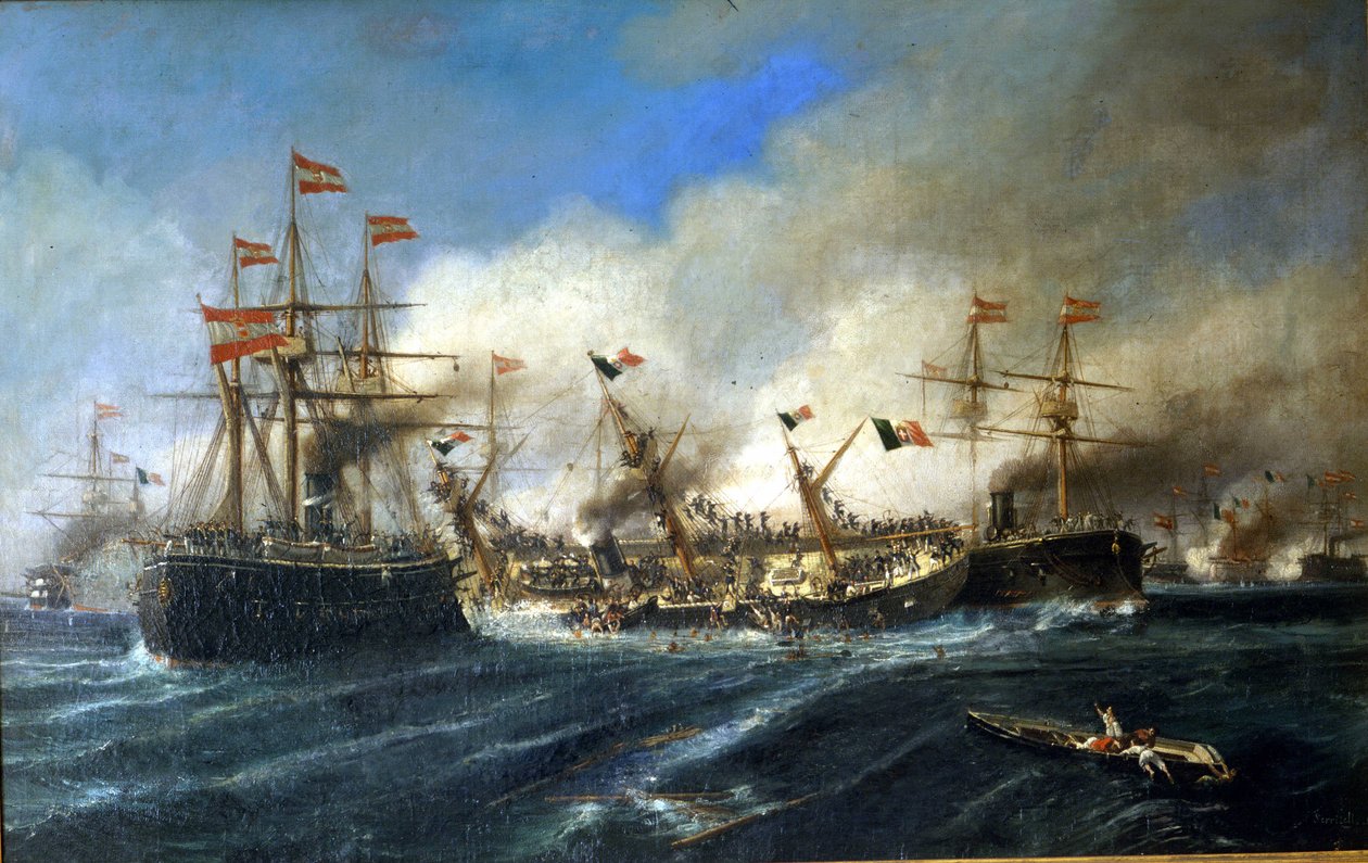20/07/1866 : Bataille de Lissa au large de la Dalmatie : les Autrichiens détruisent la flotte italienne. - Unknown artist